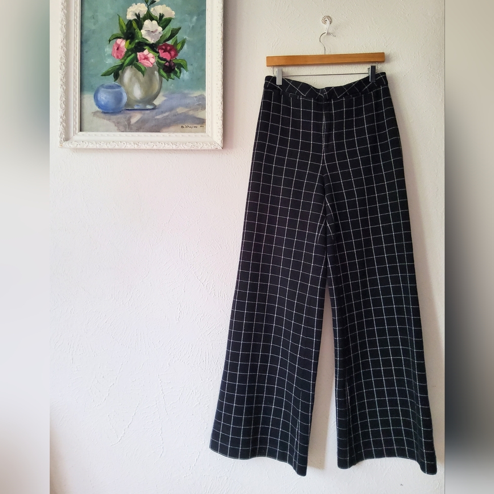 FREE PEOPLE - Black/White Windowpane Modern Wide-leg Trousers Sz. 10